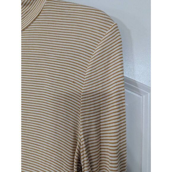 Anthropologie Pure is Good Mock Neck Striped‎ Shirt women's neutral tan ribbed - Picture 3 of 7